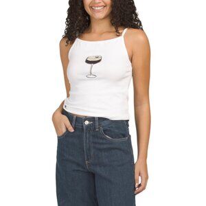 PACIFIC & CO White Multi Espresso Martini Embroidered Tank Top